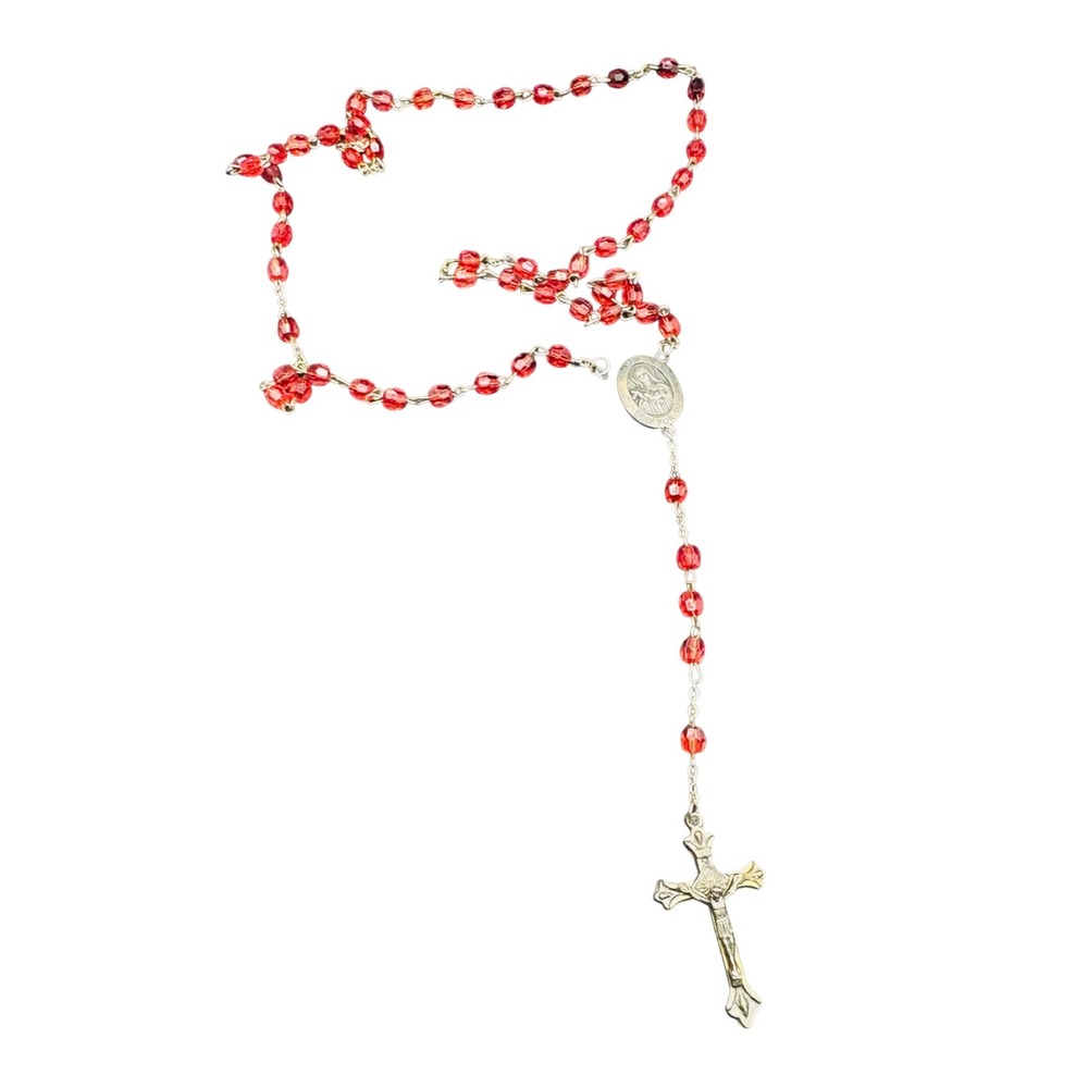 Vintage StTherese of Lisieux Red  Rosary Beads Miraculous Medal Jesus Crucifix‎